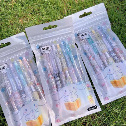 

6 Buah/Set Pena Gel Mekanis Sanrio/Pena Bolpoin Mekanis Kartun Tinta Hitam-0,5mm