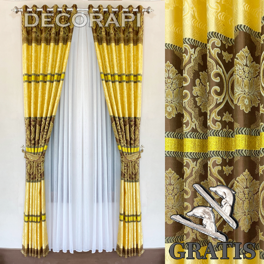 Gorden Jendela Kamar Ruang Tamu Pintu Rumah Aesthetic Bahan Blackout Prada Motif Embos Batik Tebal