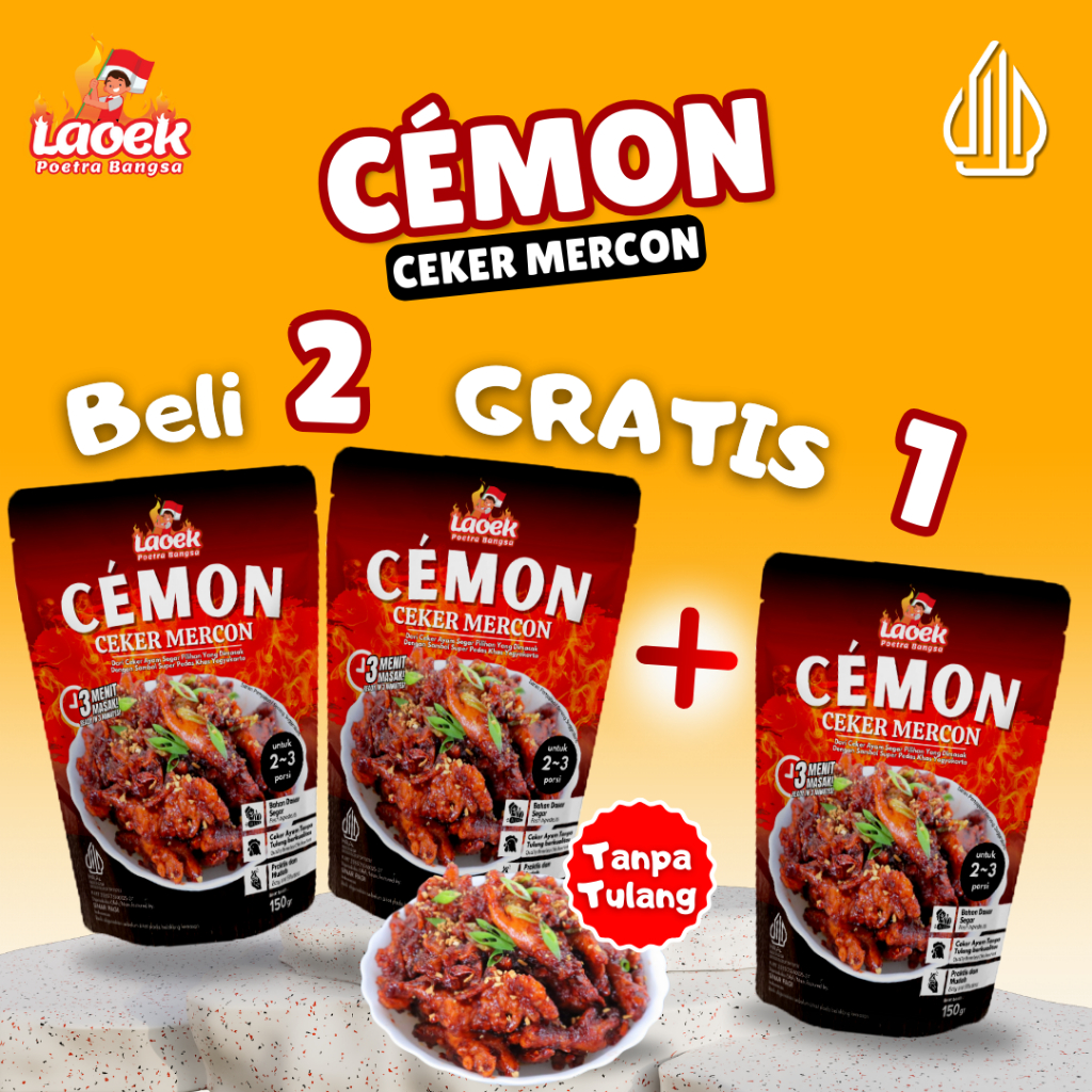 

Paket Dapat 3 CEMON Ceker Mercon Tanpa Tulang Laoek Poetra Bangsa Makan Instan Lauk Instan