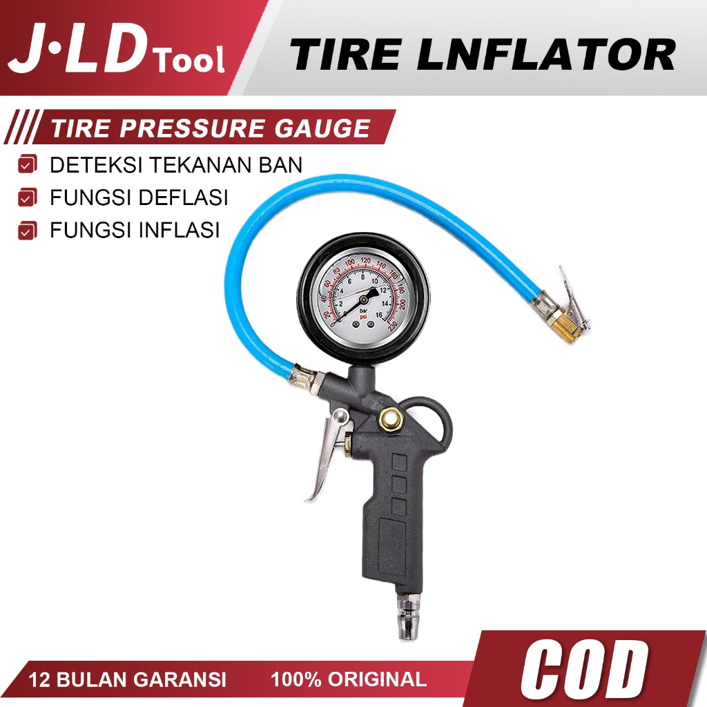 JLD Oil-filled Tire Inflator Air Pressure Gauge Isi Ukur Tekanan Angin 230PSI 3 in 1