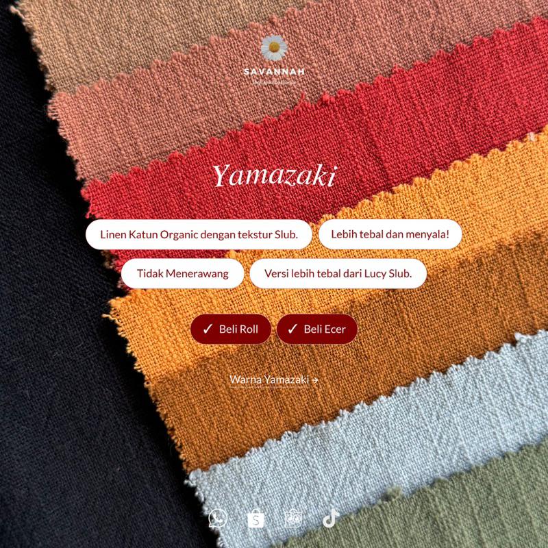 Yamazaki bahan kain linen katun motif slub tebal premium ecer per yard lebar 150