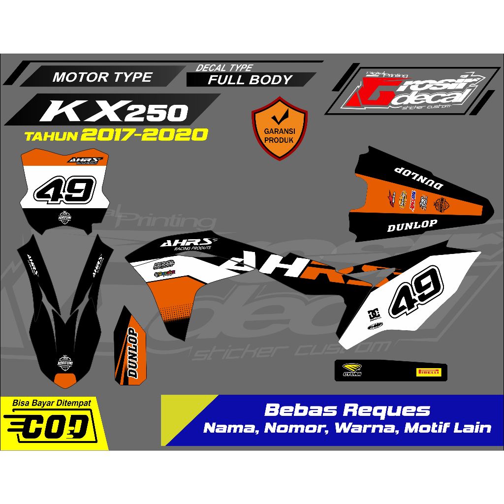 Decal Stiker KX 250 2017 Supermoto Full Body Free Custom