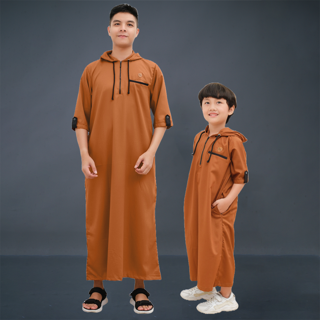 Kawan Muslim - Jubah Hoodie Gamis Couple Ayah Anak Laki Laki Premium Warna Biru Navy Modern Bahan Ad