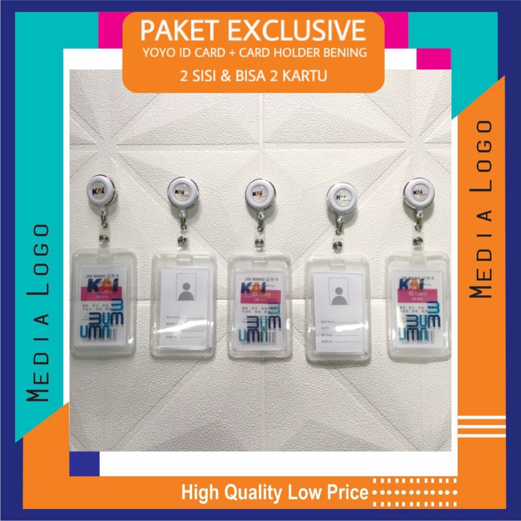 

TEMPAT KARTU ID CARD BENING TRANSPARAN + YOYO PUTAR, 2 SISI LOGO KAI