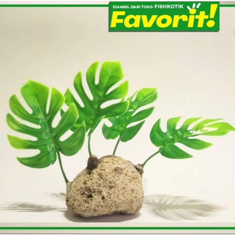 Paket 5 Tanaman Plastik Mostera Mini Hiasan Aquarium Aquascape Ikan Hias