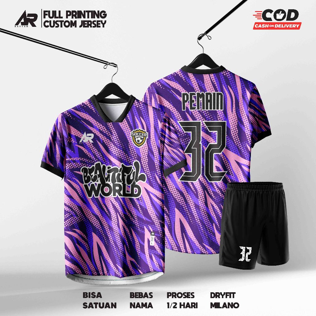 JERSEY FUTSAL SEPAK BOLA CUSTOM FULL PRINTING UNGU ABSTRAK