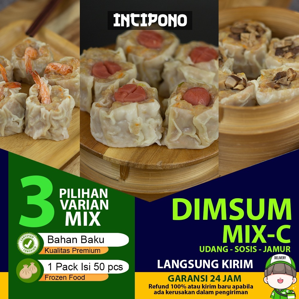 

Incipono Dimsum Mix - C - Udang - Sosis - Jamur Rasa Daging Ayam Siomay Isi 50 Frozen Food Halal Premium Hotel