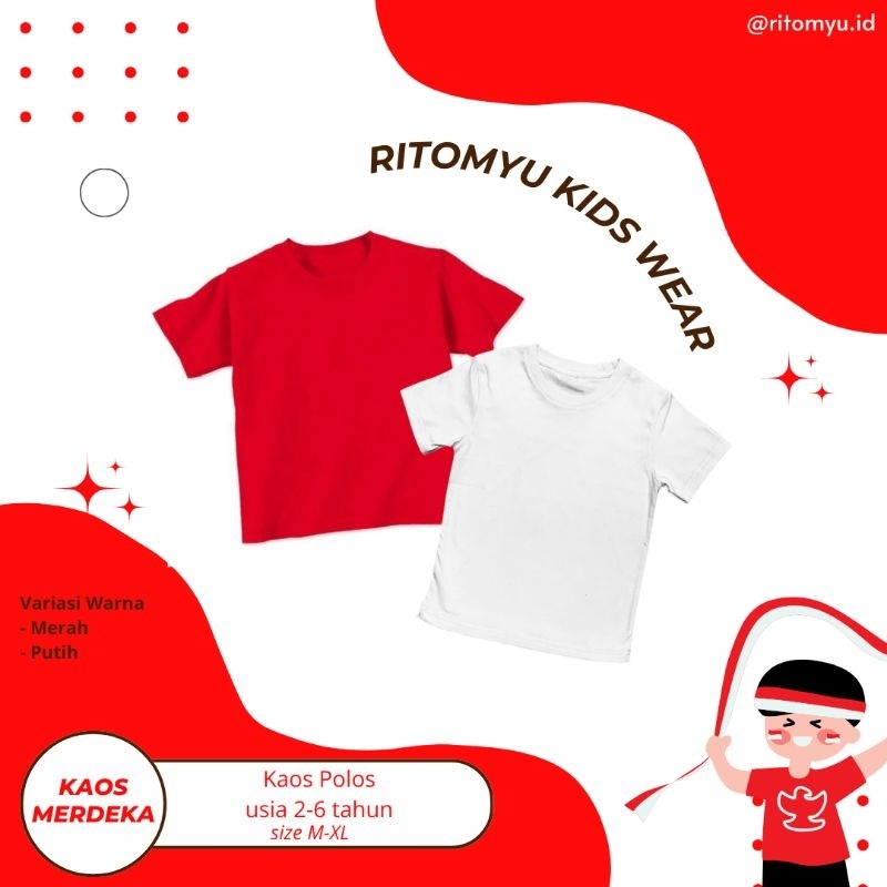 Kaos Agustusan anak - Kaos merah putih anak - kaos polos merah putih