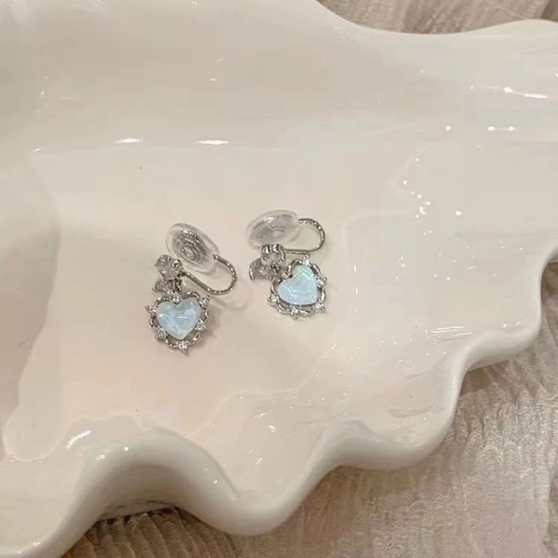 anting jepit tanpa tindik wanita biru love pearl permata korean