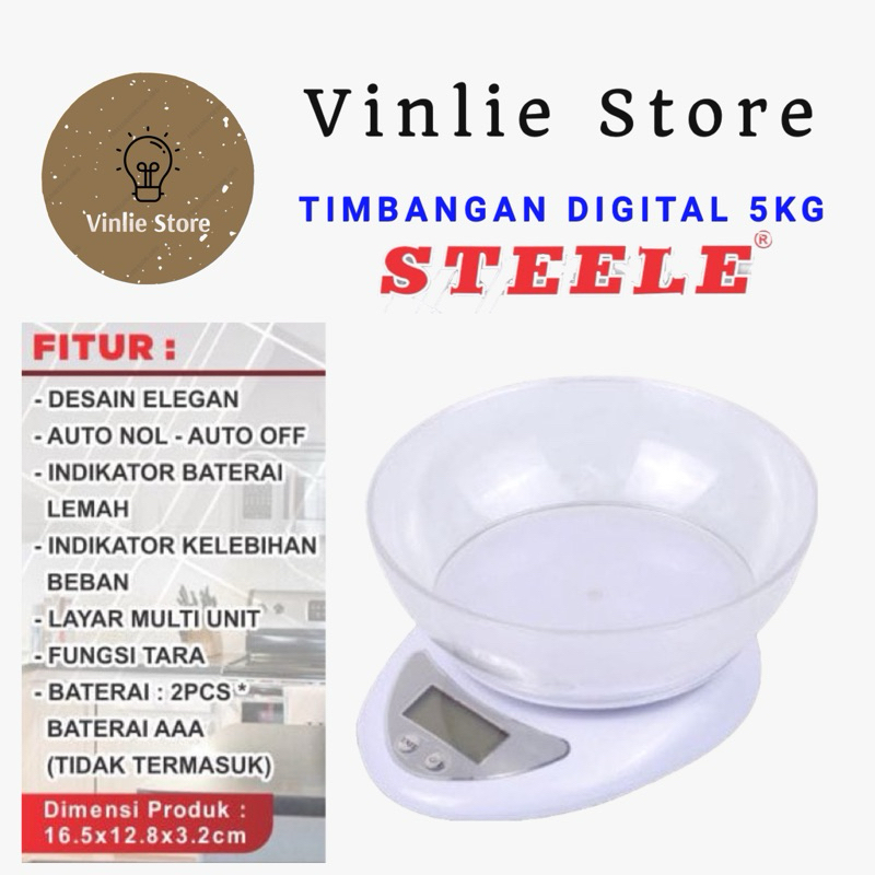 STEELE Timbangan Dapur Digital 5KG / Electronic Portable Kitchen Scale