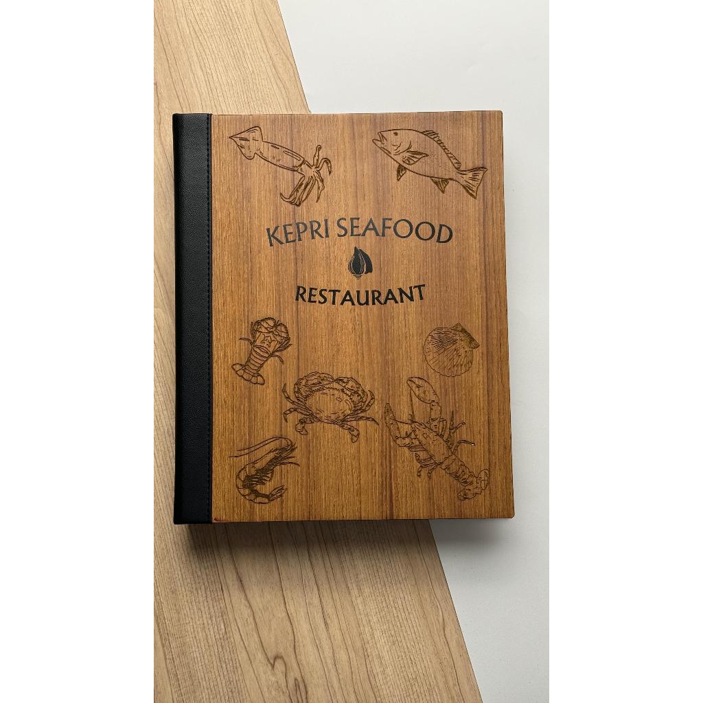 Custom logo laser Buku Menu Restoran Vinyl - Serat Kayu