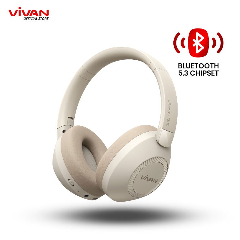 [FREE POUCH] VIVAN Liberty H200 Creamy White Headphone Bluetooth 5.3 WIreless | Dual EQ DEEP BASS | 