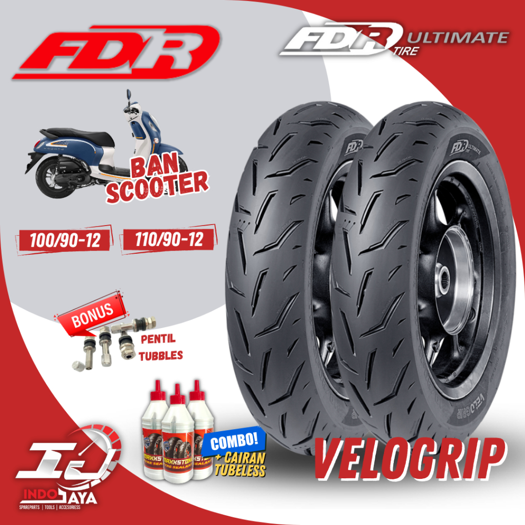 [HARGA SEPASANG] BAN LUAR FDR TUBELESS VELOGRIP (100/90-12 / 110/90-12) / TUBLES / VELO GRIP ULTIMAT