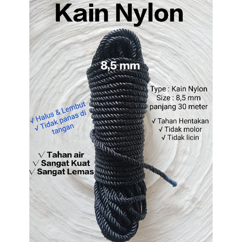 Tali tambang Kain Nylon 85mm warna Hitam panjang 3 meter KODE Q2M3