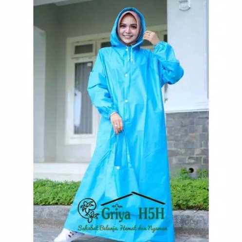 KODE F69A HARGA RESELLER PAKET ISI 3 Jas Hujan Muslimah Tipe Gamis Warna Biru Langit