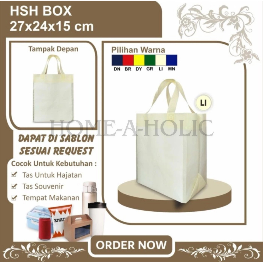 

HSH Polos 27x24x15 Tas Spunbond / Custom Tas Souvenir Tas Box Seminar Tas Dokumen Tas Sembako Goodie Bag Kado Hadiah