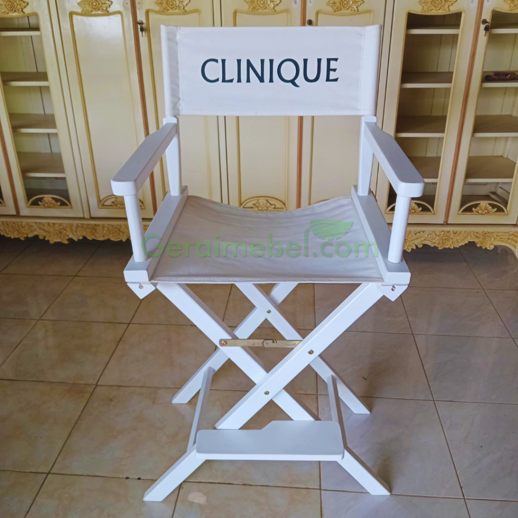 Kursi santai sutradara KAYU JATI warna cat duco putih plus tulisan