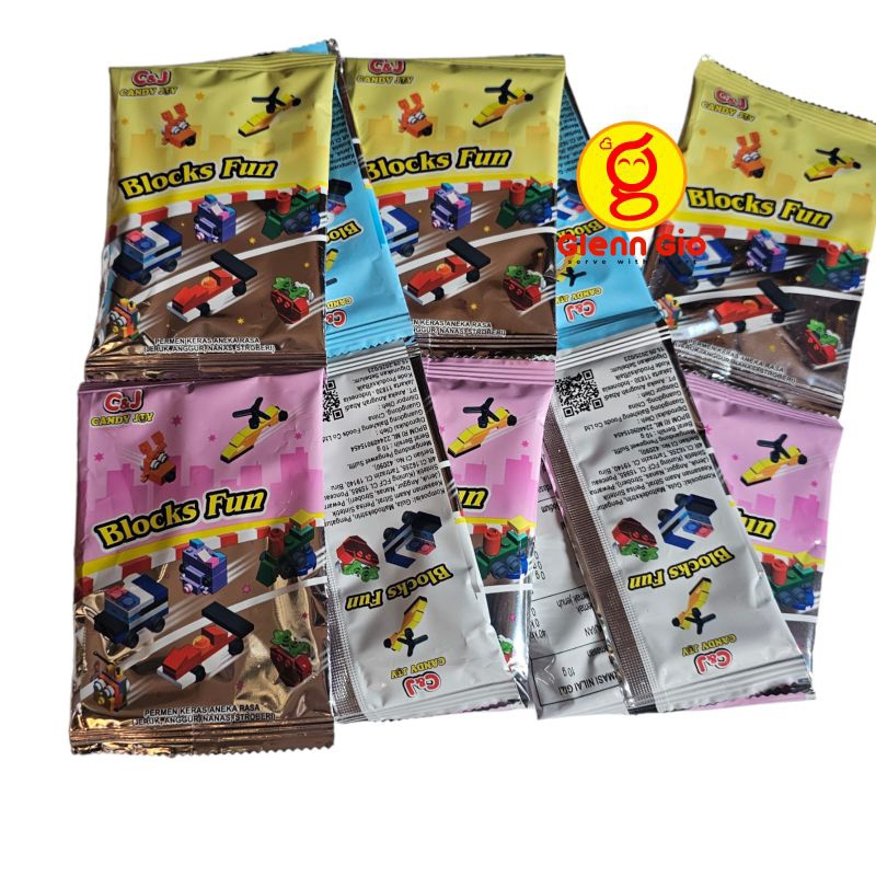 

Permen Blocks Fun berhadiah lego renceng isi 10 sachet