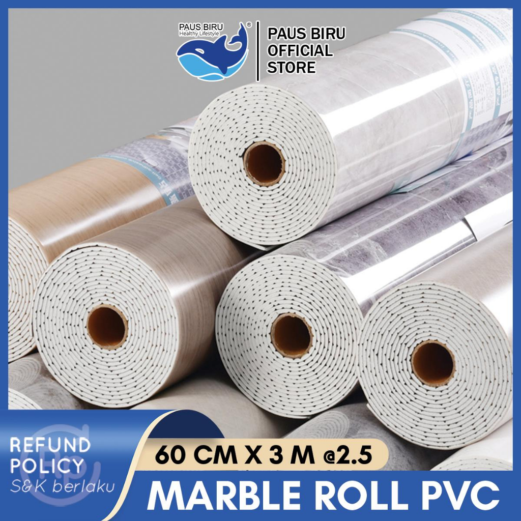 Paus Biru - Wallpaper Dinding Motif Vinyl Marble Foam Roll Sticker Kamar Dekorasi PET 60cm x 3m A27