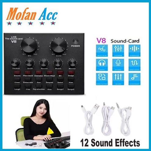 SoundCard V8 Recording dan Broadcasting Sound Effect Singing Streaming Live Karaoke  Alat Sound card