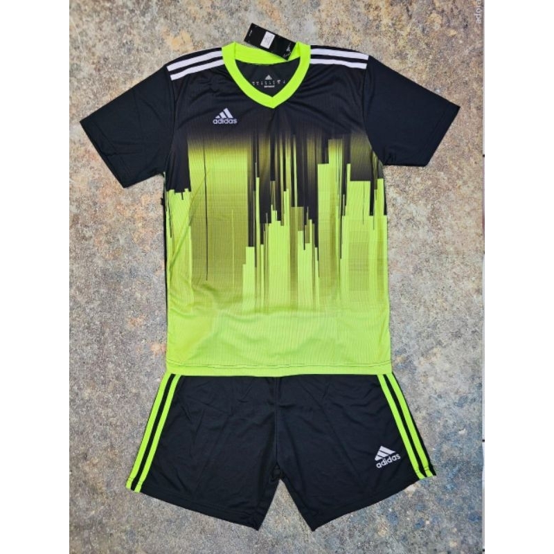 Setelan jersey anak olahraga futsal badminton volly printing motif hitam dan hijau stabilo