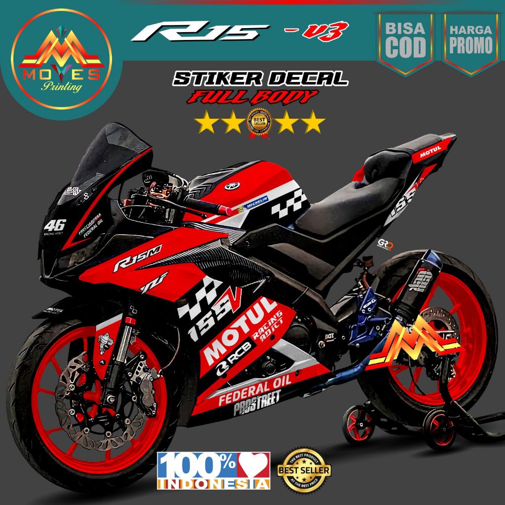 ( Bisa Cod ) Decal Stiker Aksesoris Sepeda motor Yamaha R15 V3 Full Body Racing Kreen Stiker Motor R