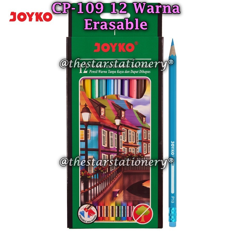 

(1 Set Isi 12 Warna) GROSIR Pensil Warna Joyko CP-109 Erasable 12 Warna Woodless / Joyko CP 109