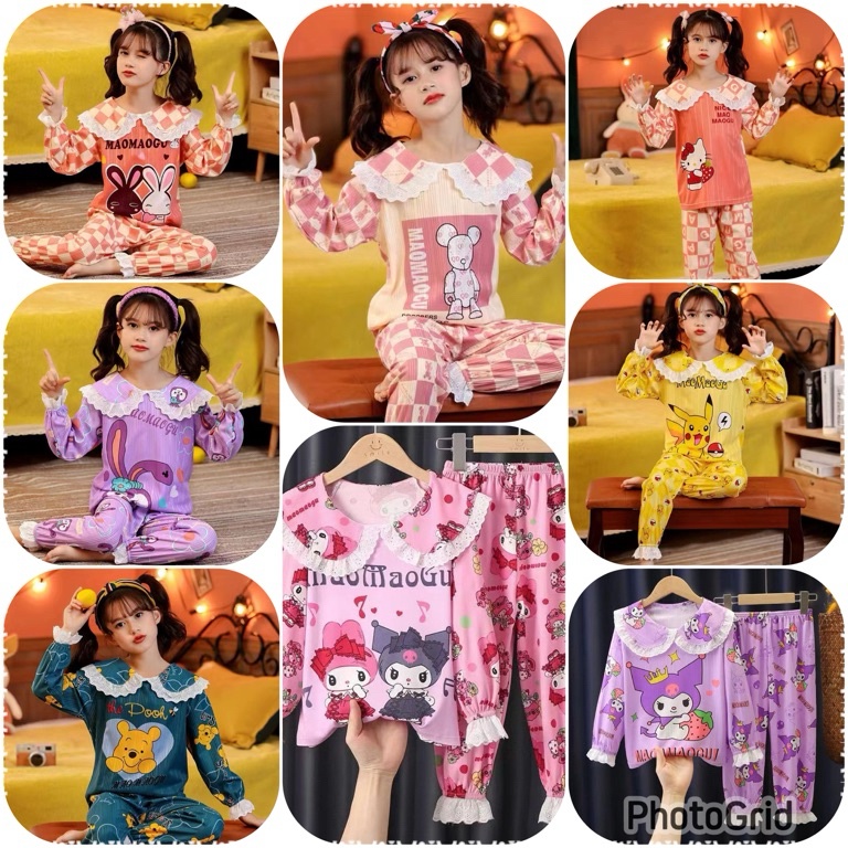 KODE O33L Setelan Piyama Baju Tidur Premium Import Celana Tangan Pendek Anak Putri Perempuan Karakte