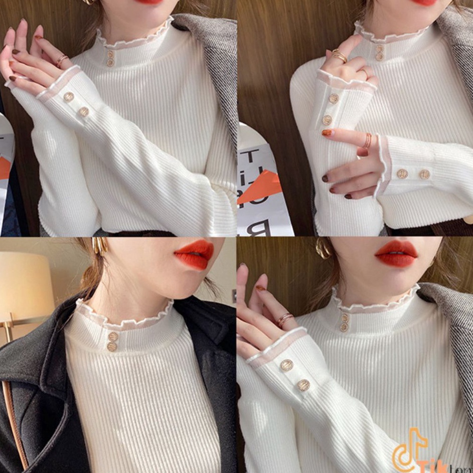 New Now   QueenPakaian Wanita Inner Rajut Turtleneck Premium Lengan Panjang Import Bahan Adem Inner 