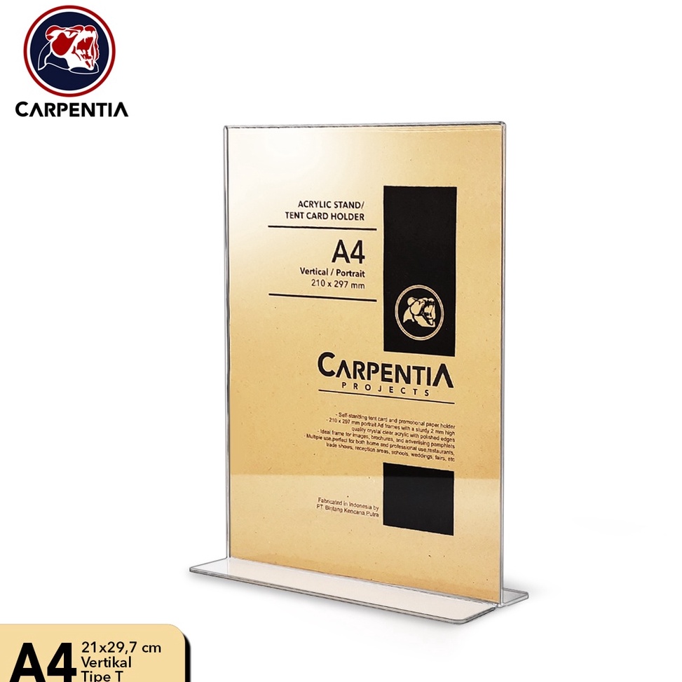 

KODE X83B Carpentia Acrylic Standing Tipe T A4 Vertikal 21x297 cm Tent Card Akrilik Display Brosur QRIS Barcode Menu Harga Nomor Meja