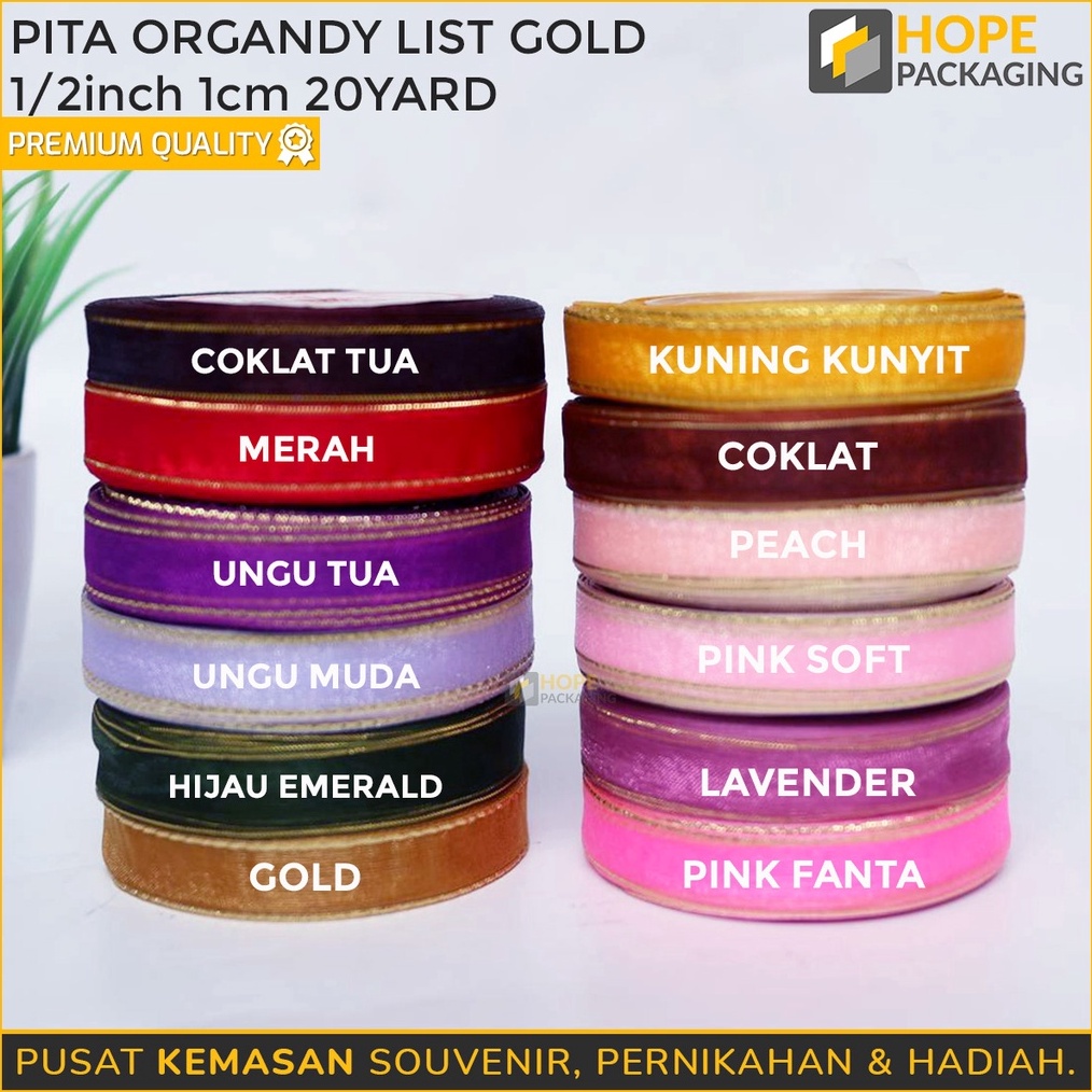 

STOK SEDIKIT 2 Yard 12inch 1 cm 2 cm Pita Organdi List Gold Souvenir Hadiah Gift Aksesoris Kotak Hampers