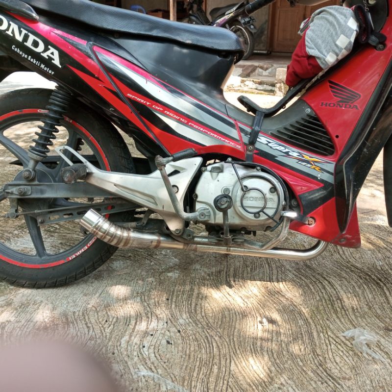 leher header knalpot srj racing 354 leheran Supra x 125 pnp silincer Supra x 125 model kolong ex ten