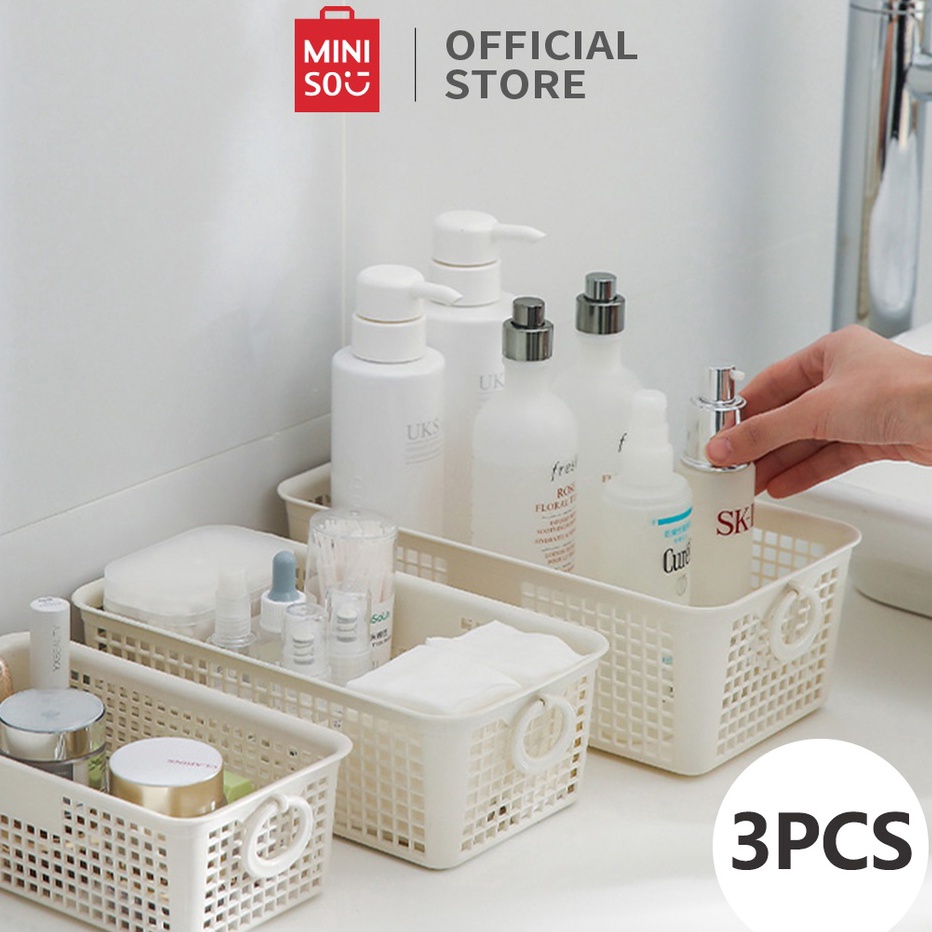 KF7 MINISO Keranjang Penyimpanan 3 Potong kotak Serbaguna Tempat Kain Handuk Rak Multifungsi Storage
