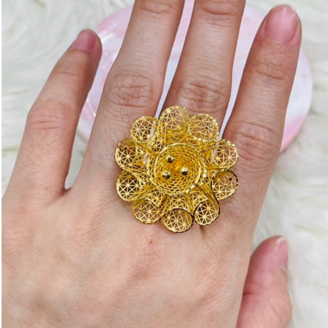 cincin bunga kerawang putik elegant uk 13 adjust emas asli kadar 700