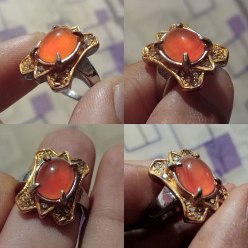 Cincin Batu Akik Sulaiman Agate Orange Carnelian Chalcedony Ring Titanium Size 6 For Lady