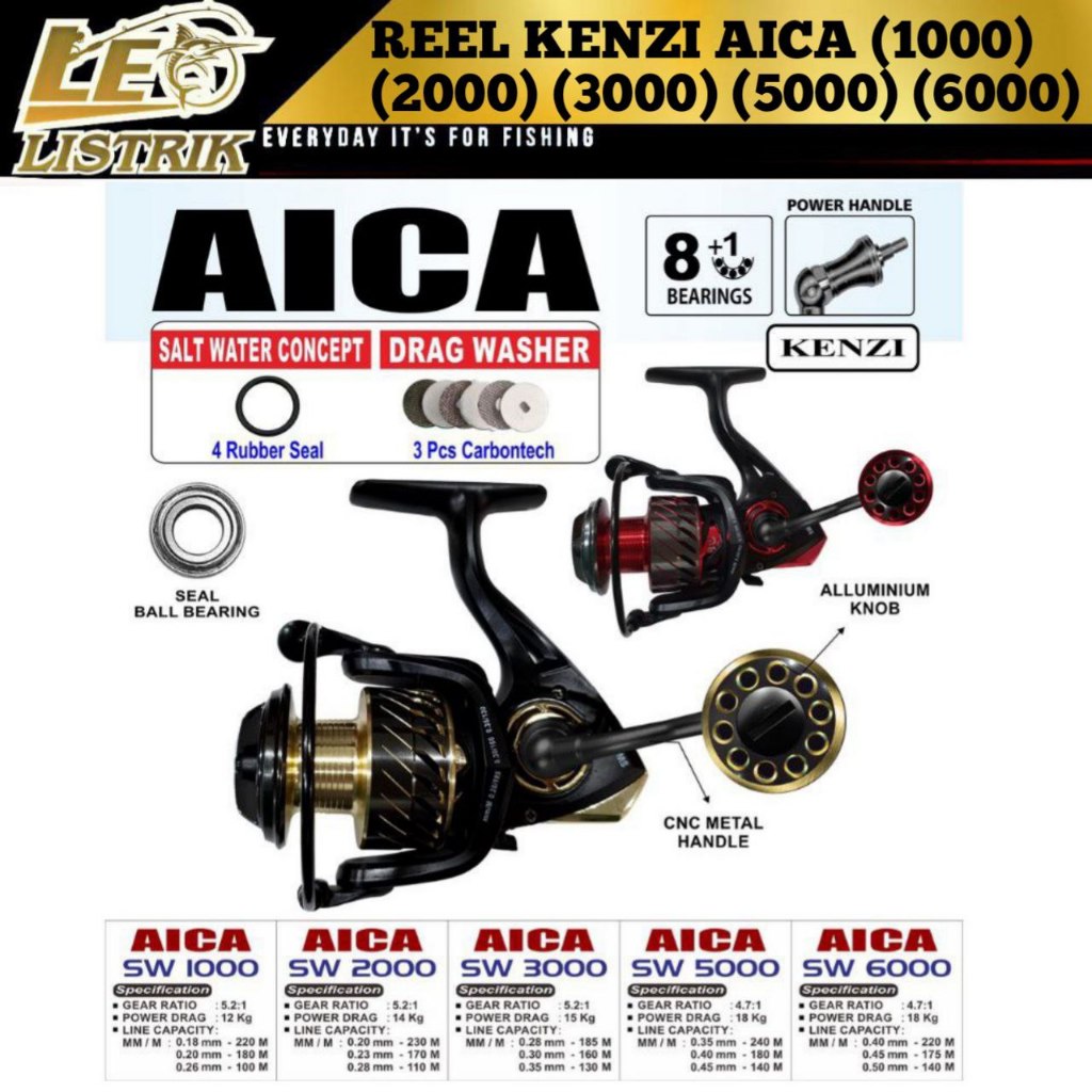REEL SPINING KENZI AICA SW POWER HANDLE 8+1BB SIZE 1000 2000 3000 5000 6000