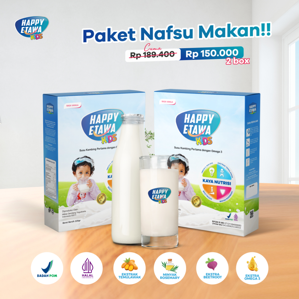 

BANTU NAIKAN NAFSU MAKAN - 2 BOX HAPPY ETAWA KIDS VANILLA - SUSU KAMBING ETAWA UNTUK ANAK - BISA COD