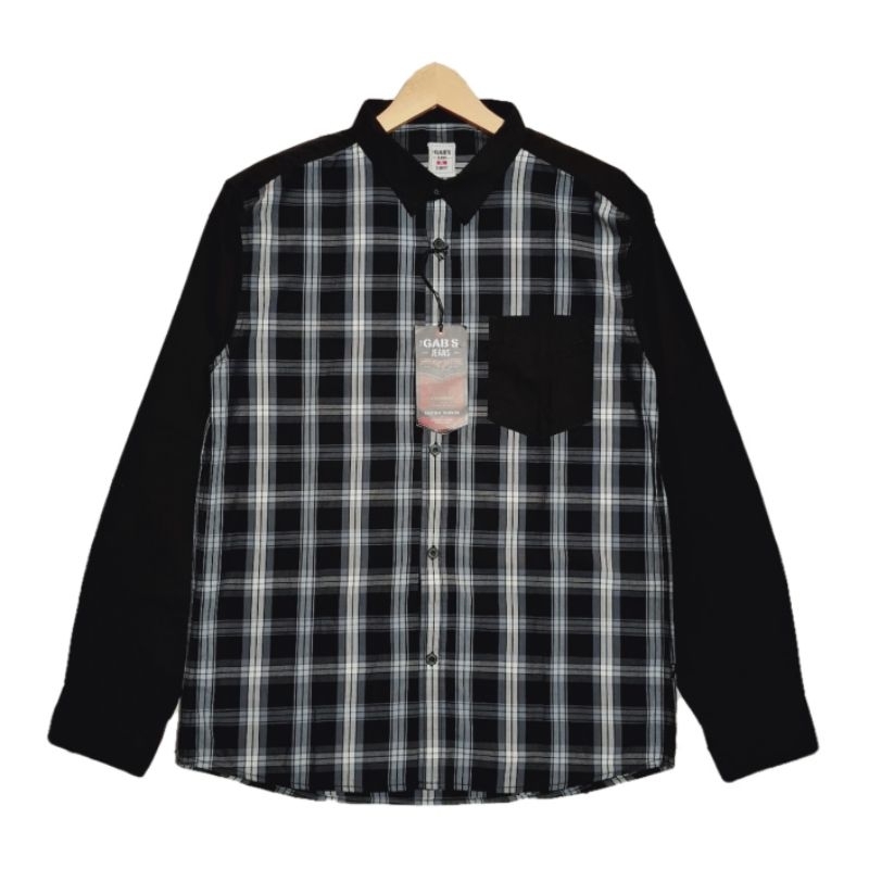 Gabrielle Kemeja Pria Lengan Panjang Kombinasi Kotak Hitam