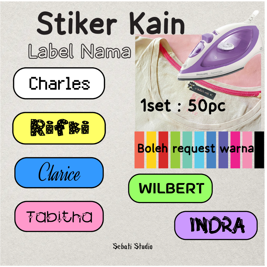 

(<1 Hari Jadi) FULL COLOR Stiker Label Nama Sablon Setrika Iron DTF Custom FREE CUSTOM NAMA isi 25pc & 50pc Bebas Req Warna PART 1