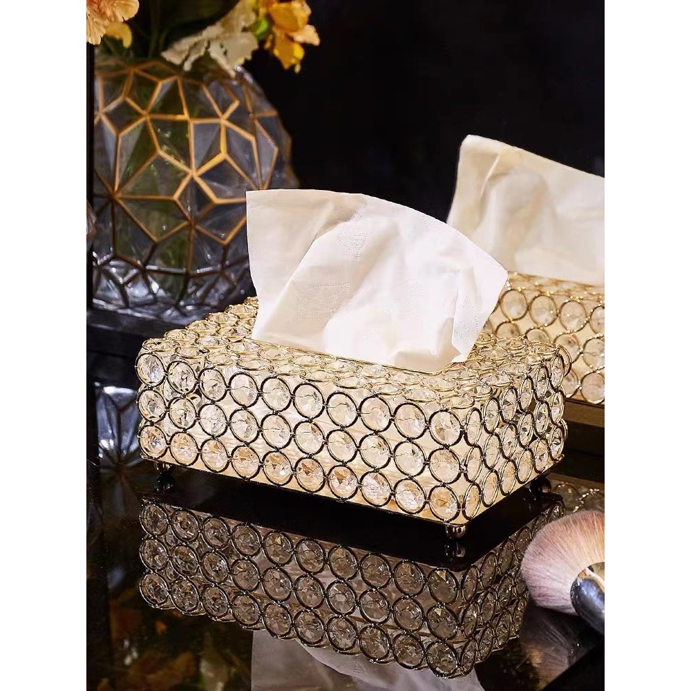 Tempat Tisu Swarovski Emas Cantik Kristal Tissue Boc Beling / Tempat Tisu Kaca Elegant / Kotak Tisu 