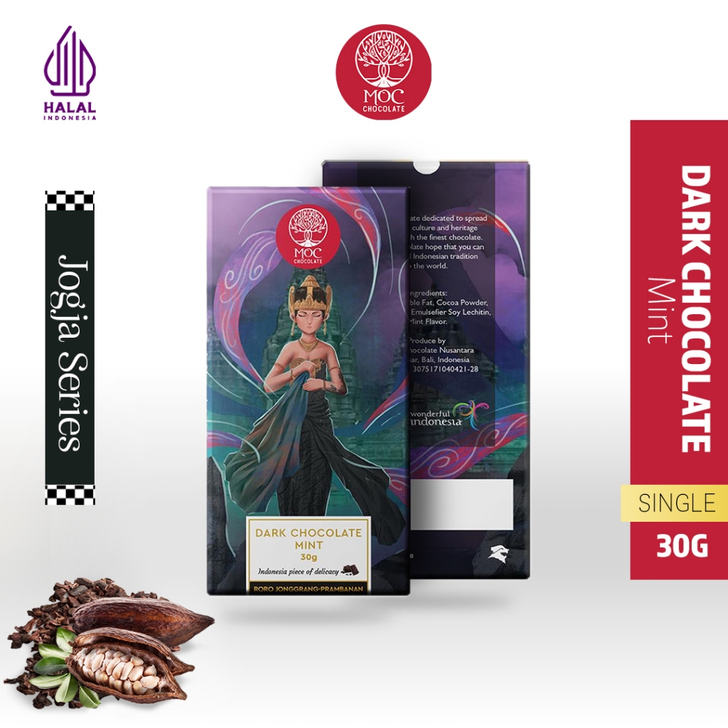 

MOC Chocolate - Jogja Series Dark Chocolate Mint 30 Gram - Halal - Chocolate Bar/Cokelat Batang - Chocolate Edukasi