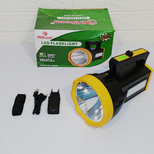Senter LED INScom KM-9909 | Senter tangan | Flashlight | Anti - air | Tahan lama
