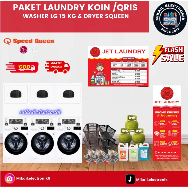 PAKET USAHA LAUNDRY KOIN MESIN CUCI LG 15 KG DRYER SPEED QUEEN