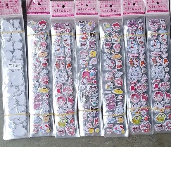 

1PAK ISI 20PCS STICKER TIMBUL PANJANG SANRIO STICKER ANAK ANAK IMPORT