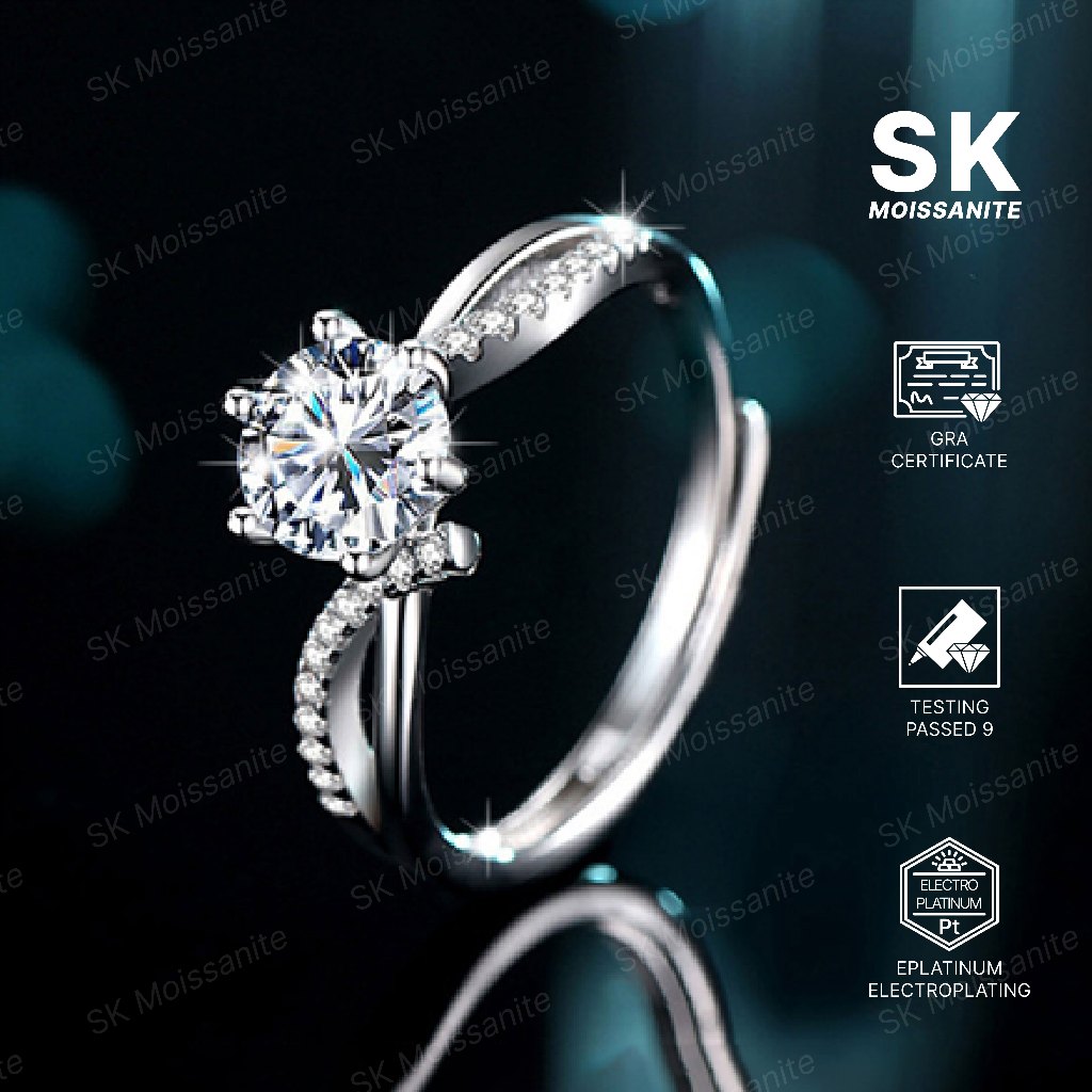 SK Moissanite  Cincin  Wanita  Perhiasan Moissanite Sertifikat GRA Asli Garansi 2 Tahun Cocok For Bd