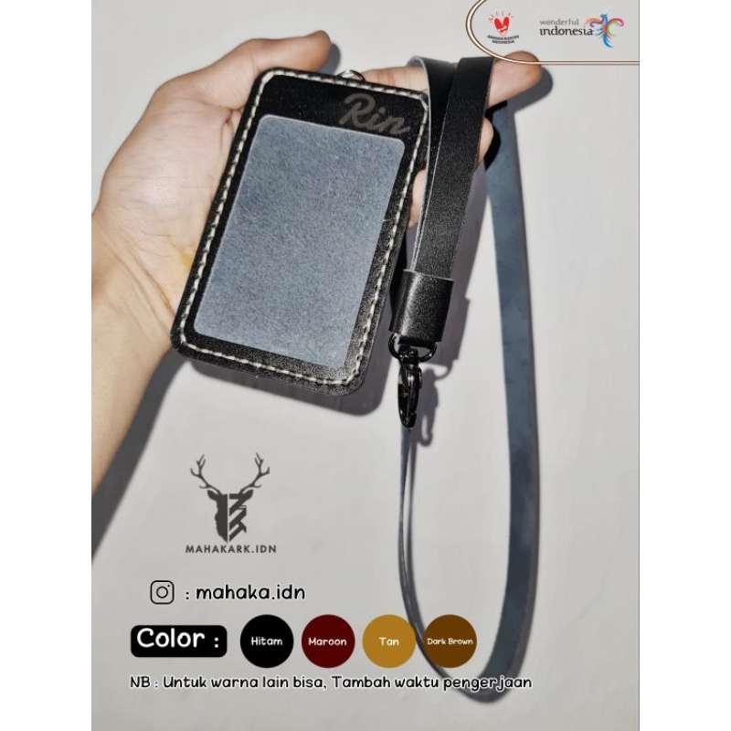

MAHAKA.IDN - Lanyard Id Card Holder kulit sapi asli handmade - Free Custom nama & Logo instansi dll / Id Card Holder Kulit
