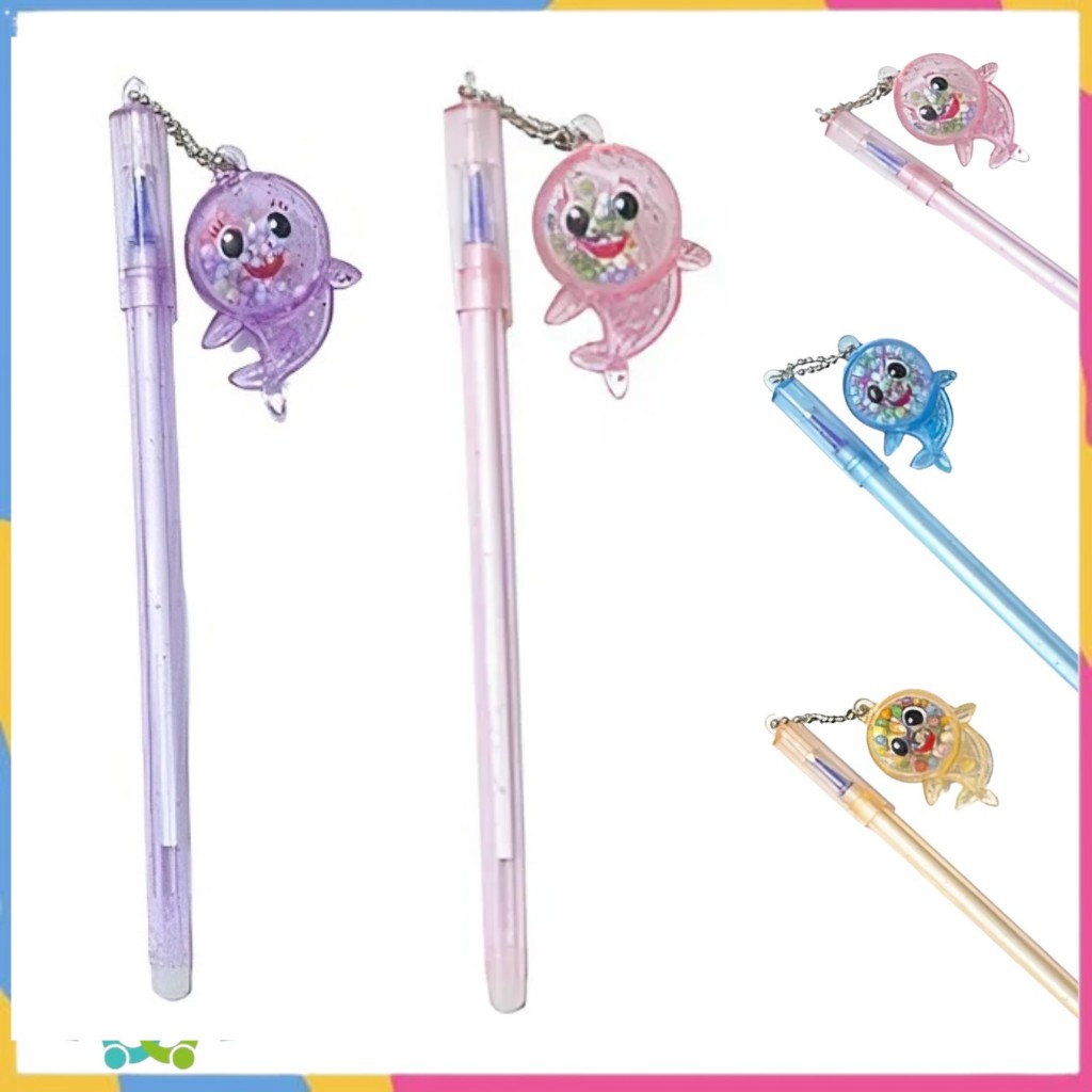 

AKB Pena Glitter Shark Pulpen Gantung pom-pom Karakter Hiu Blue Ink Gel Bisa di Hapus Bolpen warna warni bola salju Cute Alat Tulis Sekolah Kantor Souvenir
