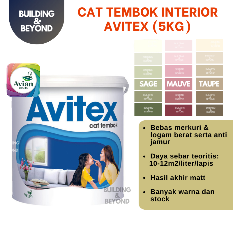CAT TEMBOK DINDING AVITEX TINTING HIJAU SAGE PINK MAUVE COKLAT TAUPE AVIAN GALON 5KG