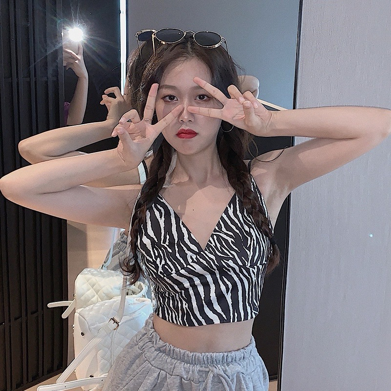 LD 70-100 P 38 TANKTOP CROP MOTIF GARIS WANITA TANKTOP PRINTED ZEBRA KOREAN FASHION