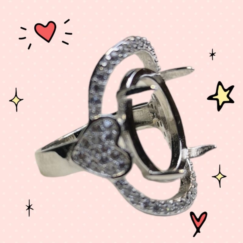 Ring cincin emban cangkang bahan alpaka untuk wanita 12x9mm